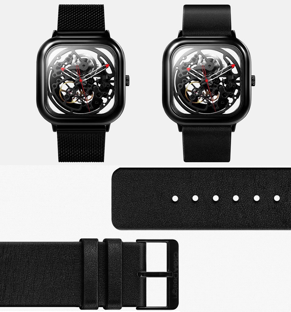 Годинники GIGA Design full hollow mechanical watches шкіряний ремінець
