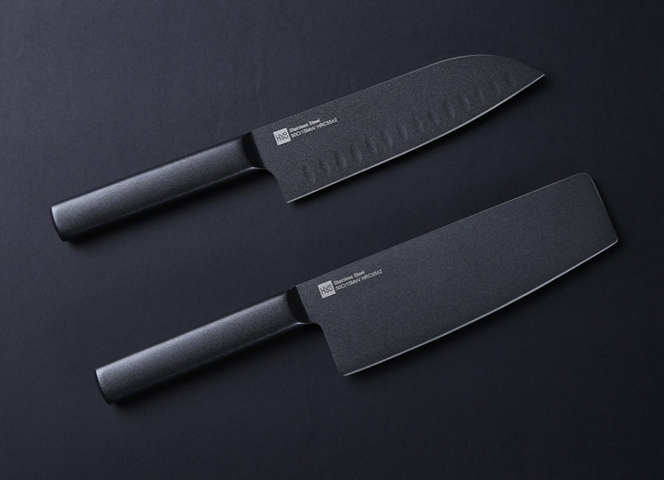 Набір ножів Huo Hou Black non-stick heat knife 2 psc. set два ножа крупним планом