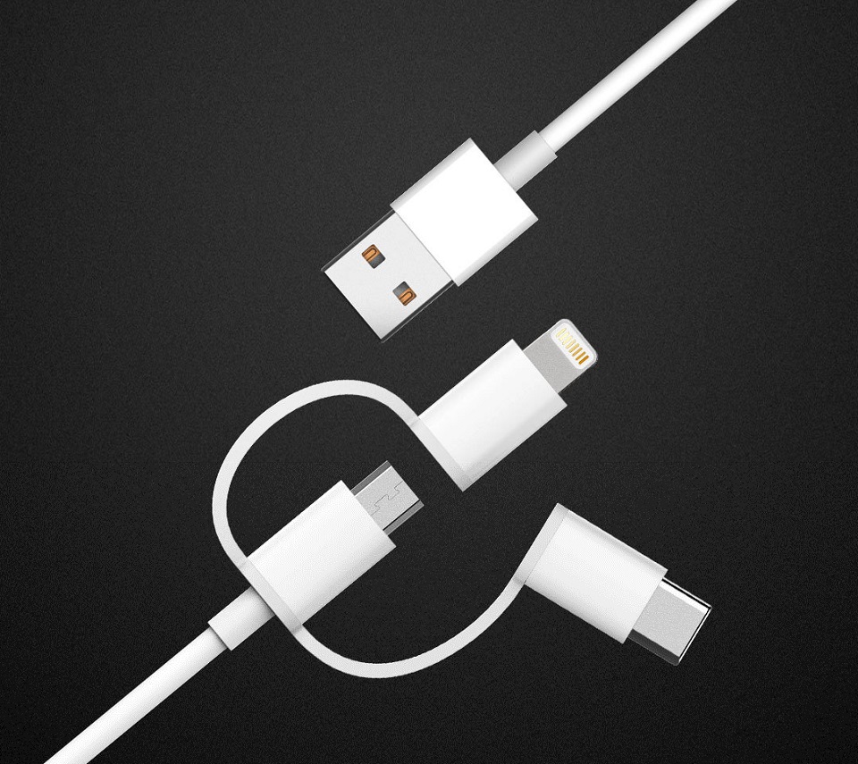 Кабель Zaofeng 3-Way Data cable Lightening / Type-C / Micro USB White 100 cm крупним планом